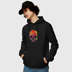 Толстовка-худи хлопковая мужская Cool color skull, цвет: черный — фото 2