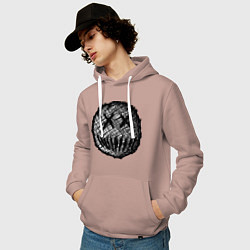 Толстовка-худи хлопковая мужская Жуткая рожица пиксельная, цвет: пыльно-розовый — фото 2