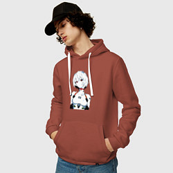 Толстовка-худи хлопковая мужская Рей Аянами Rei Ayanami Ева Евангелион, цвет: кирпичный — фото 2