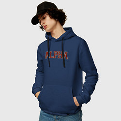 Толстовка-худи хлопковая мужская Logo Alpha, цвет: тёмно-синий — фото 2