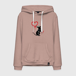 Толстовка-худи хлопковая мужская BANKSY БЭНКСИ крыса и сердце, цвет: пыльно-розовый