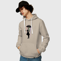 Толстовка-худи хлопковая мужская BANKSY БЭНКСИ девушка под зонтом, цвет: миндальный — фото 2