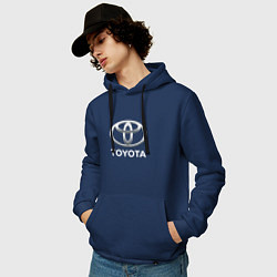 Толстовка-худи хлопковая мужская TOYOTA 3D Logo, цвет: тёмно-синий — фото 2