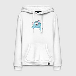 Толстовка-худи хлопковая мужская Милый котик с лапкой, цвет: белый