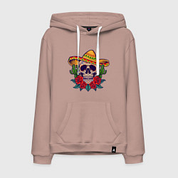 Толстовка-худи хлопковая мужская Skull - Mexico, цвет: пыльно-розовый