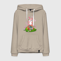 Толстовка-худи хлопковая мужская BUNNY PAINTS EGGS, цвет: миндальный