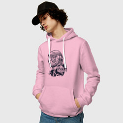 Толстовка-худи хлопковая мужская Котик - Космонавт, цвет: светло-розовый — фото 2