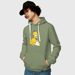Толстовка-худи хлопковая мужская Гомер Симпсон указывает пальцем, цвет: авокадо — фото 2