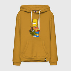 Толстовка-худи хлопковая мужская Барт Симпсон разбирает свой рюкзак, цвет: горчичный