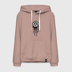 Толстовка-худи хлопковая мужская Volkswagen - art logo, цвет: пыльно-розовый