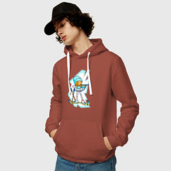 Толстовка-худи хлопковая мужская Мультяшный биатлонист, цвет: кирпичный — фото 2