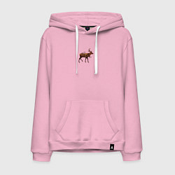 Толстовка-худи хлопковая мужская Осенний лес в силуэте прогуливающегося оленя, цвет: светло-розовый