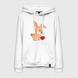 Толстовка-худи хлопковая мужская Кролик с сердечком, цвет: белый