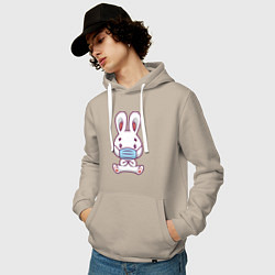 Толстовка-худи хлопковая мужская Кролик в маске, цвет: миндальный — фото 2
