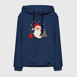 Толстовка-худи хлопковая мужская Дед Мороз с подарками Новый год, цвет: тёмно-синий