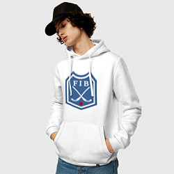 Толстовка-худи хлопковая мужская Хоккей с мячом - лого, цвет: белый — фото 2