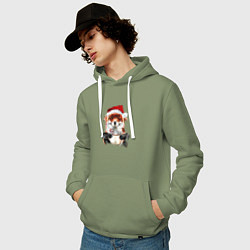 Толстовка-худи хлопковая мужская Christmas smile foxy, цвет: авокадо — фото 2