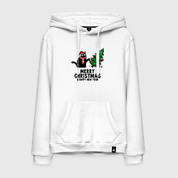 Мужская толстовка-худи Кот роняет новогоднюю ёлку