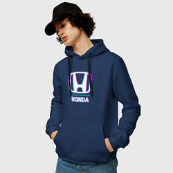 Толстовка-худи хлопковая мужская Значок Honda в стиле glitch, цвет: тёмно-синий — фото 2