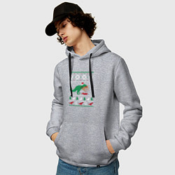 Толстовка-худи хлопковая мужская Новогодний тирекс - ugly sweater, цвет: меланж — фото 2