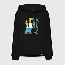 Толстовка-худи хлопковая мужская Drunk Homer and Bender, цвет: черный