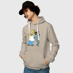 Толстовка-худи хлопковая мужская Drunk Homer and Bender, цвет: миндальный — фото 2