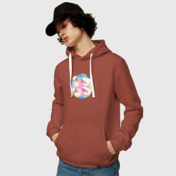 Толстовка-худи хлопковая мужская Милые мультяшные овечки на лугу, цвет: кирпичный — фото 2