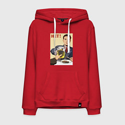 Толстовка-худи хлопковая мужская Кротовуха советский плакат, цвет: красный
