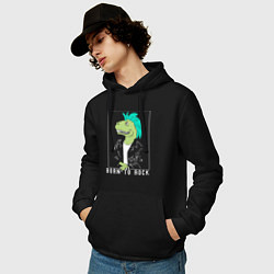 Толстовка-худи хлопковая мужская Born to rock quote, цвет: черный — фото 2