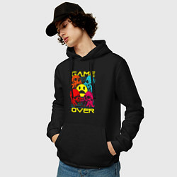 Толстовка-худи хлопковая мужская Game over inscription, цвет: черный — фото 2