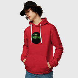 Толстовка-худи хлопковая мужская НЛО в тёмном лесу, цвет: красный — фото 2