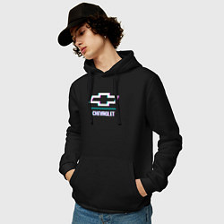 Толстовка-худи хлопковая мужская Значок Chevrolet в стиле glitch, цвет: черный — фото 2