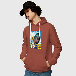 Толстовка-худи хлопковая мужская Девочка в голубом шлеме, цвет: кирпичный — фото 2