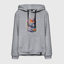 Мужская толстовка-худи Лиса геймер за компьютером