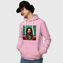Толстовка-худи хлопковая мужская Digital Art Bob Marley in the field, цвет: светло-розовый — фото 2