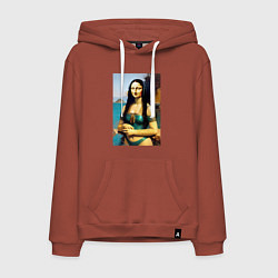Толстовка-худи хлопковая мужская Мона Лиза на пляже - Биарриц - Франция, цвет: кирпичный
