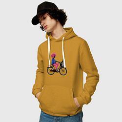Толстовка-худи хлопковая мужская Девушка с собачкой на велосипеде, цвет: горчичный — фото 2