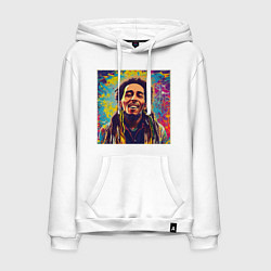 Толстовка-худи хлопковая мужская Граффити Кляксы Арт Боб Марли, цвет: белый