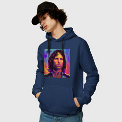 Толстовка-худи хлопковая мужская Jim Morrison Strange colors Art, цвет: тёмно-синий — фото 2