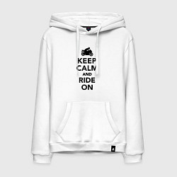 Толстовка-худи хлопковая мужская Keep calm and ride on, цвет: белый