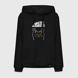 Толстовка-худи хлопковая мужская Arctic Monkeys rock cat, цвет: черный