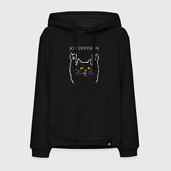 Толстовка-худи хлопковая мужская Joy Division rock cat, цвет: черный
