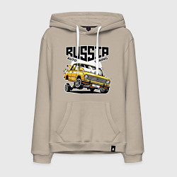 Толстовка-худи хлопковая мужская Russia tuning car, цвет: миндальный
