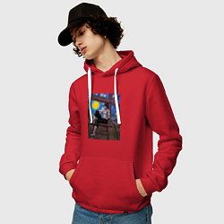 Толстовка-худи хлопковая мужская Берсерк под небом Ван Гога, цвет: красный — фото 2