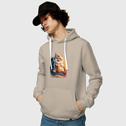 Толстовка-худи хлопковая мужская Веселый котик с попкорном, цвет: миндальный — фото 2