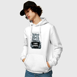 Толстовка-худи хлопковая мужская Кот преступник уголовник с табличкой, цвет: белый — фото 2