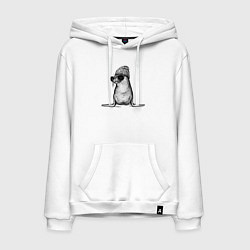 Толстовка-худи хлопковая мужская Морской котик модный, цвет: белый