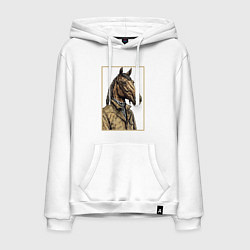 Толстовка-худи хлопковая мужская Конь в бежевом пальто, цвет: белый