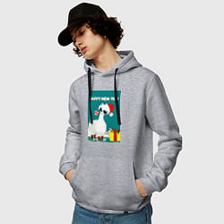 Толстовка-худи хлопковая мужская Лама - альпака Санта Клаус на коньках, цвет: меланж — фото 2