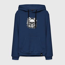 Толстовка-худи хлопковая мужская Skull in flowers from napalm 696, цвет: тёмно-синий